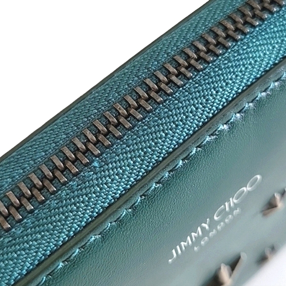 JIMMY CHOO GR Nappa LTHR Star Studded Zip Around 2-Way Wallet w/ CERT Card - Picture 14 of 17